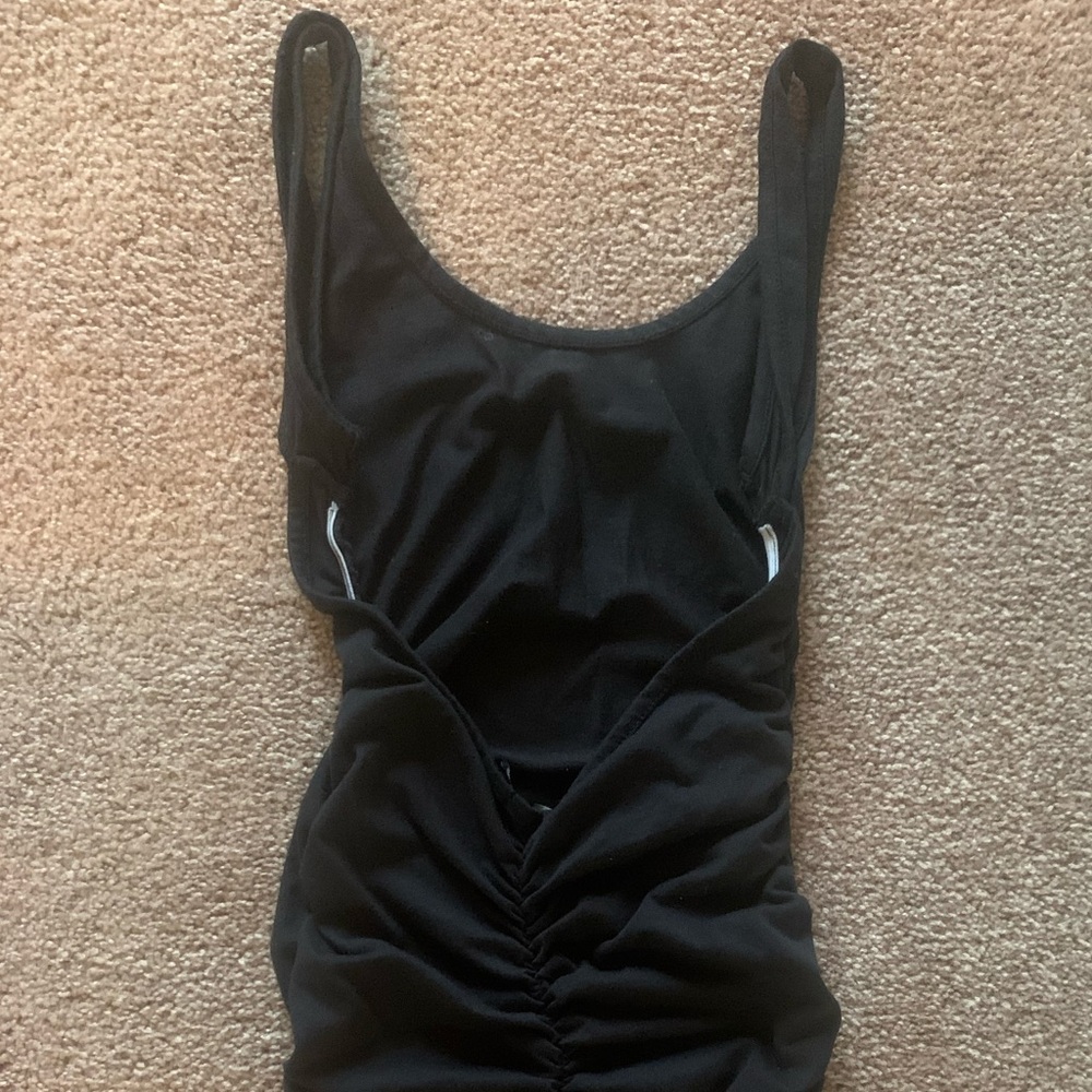 Black ruched bodycon dress… open back